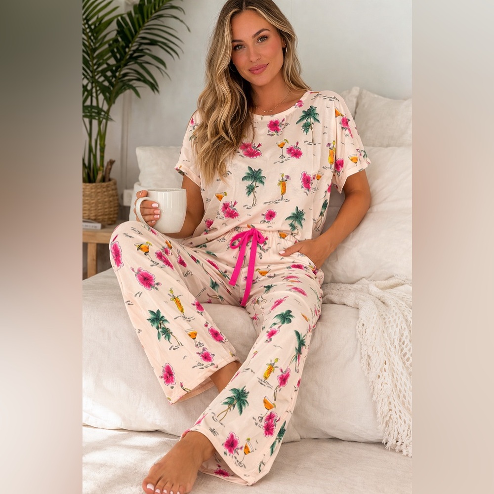PJ Salvage womens Loungewear Sipping on Sunshine Pant Size XSm Pink Background - Picture 8 of 8